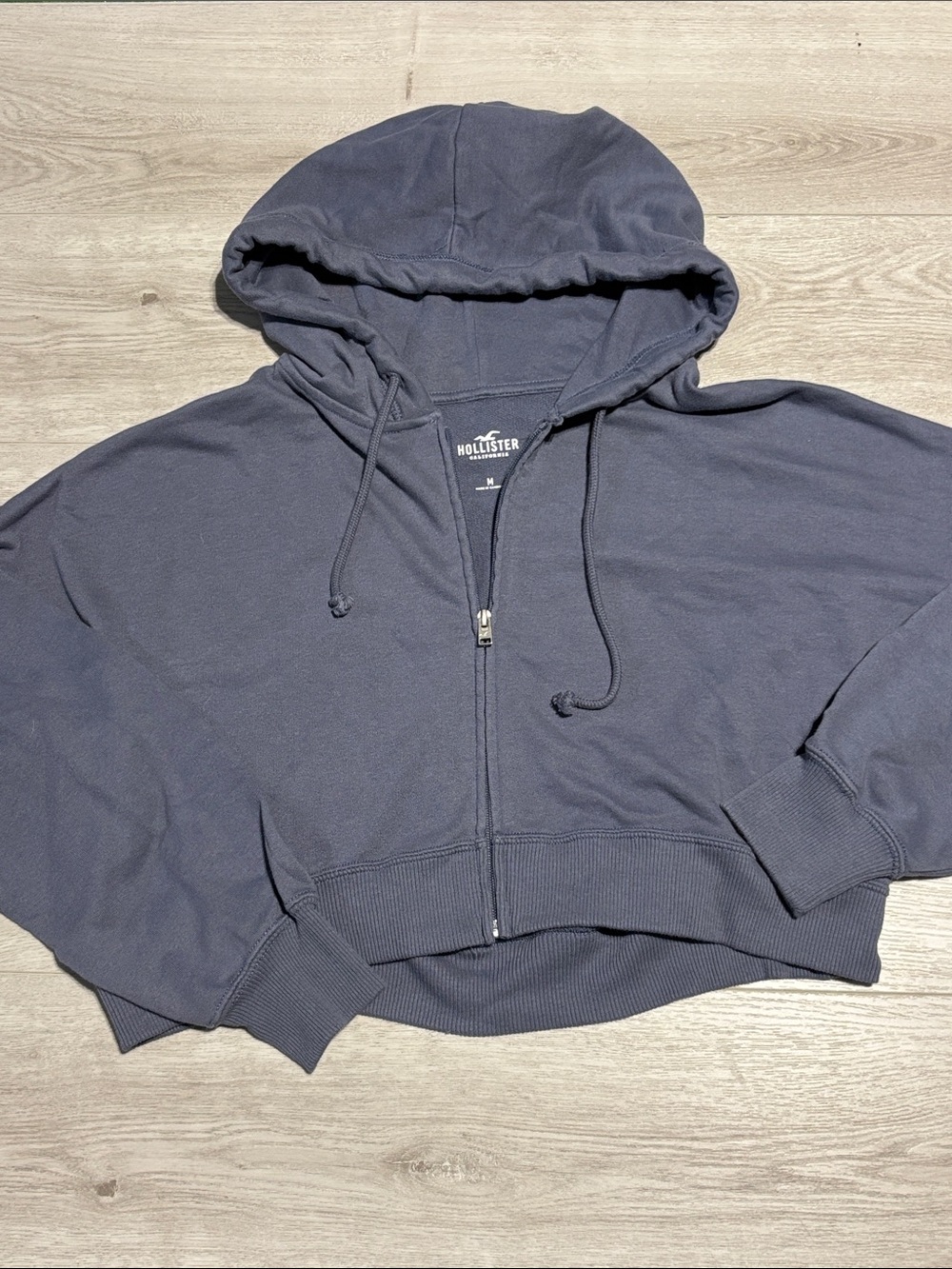 Hollister Dark blue cropped zip up hoodie Size M